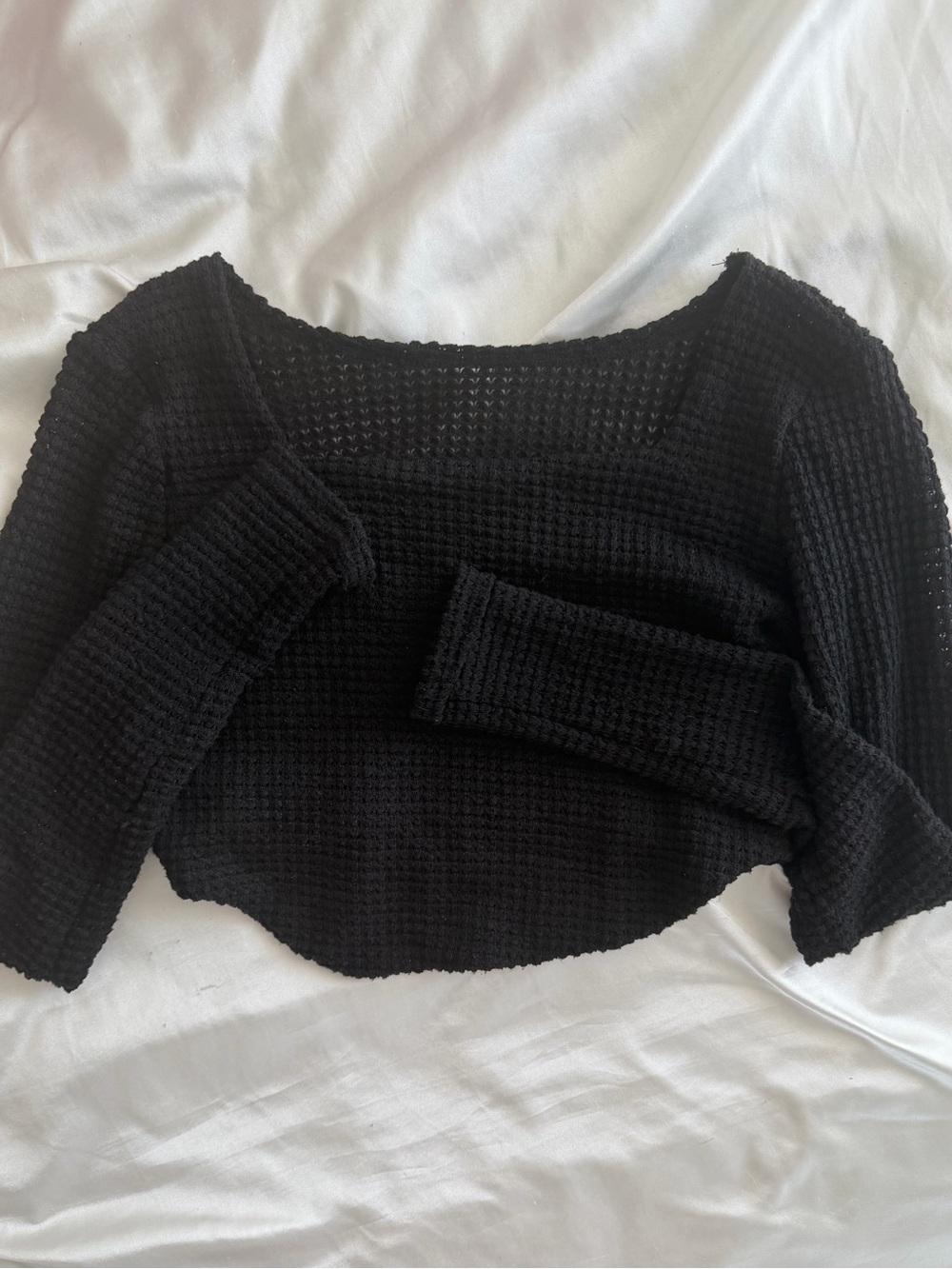 Princess Polly Black Waffle Knit Cropped Sweater
